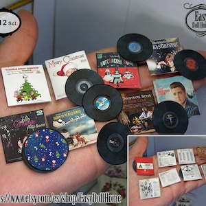 1:12 scale Music Christmas Vintage albums, Authentic reproductions, covers and records free easy tutorial, DIY printable DOWNLOAD tutorial