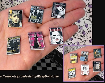 1:12 scale miniature Gothic covers magazines, Authentic reproductions, fashion, music... easy papercraft, DIY printable DOWNLOAD, dollhouse.