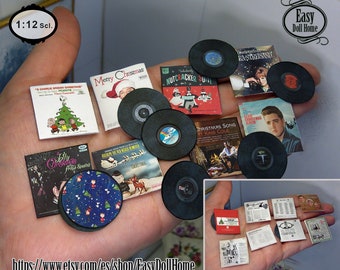 1:12 scale Christmas Vintage albums, Authentic reproductions, covers and records free easy tutorial, DIY printable DIGITAL DOWNLOAD tutorial