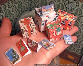 Miniatur-Weihnachtsgeschenkboxen und -karten, Maßstab 1:6 (digitaler Download)