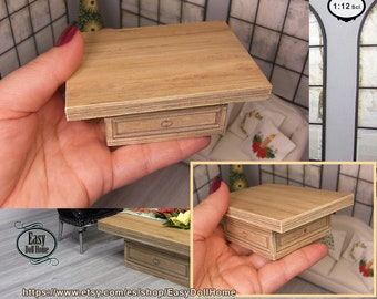 Dollhouse Miniature Coffee Table | Light Wood 1:12 Scale | Printable DIY Furniture