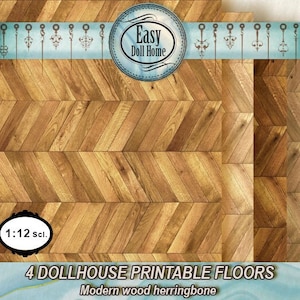 1:12 scl, 4 dollhouse Floors, different tones of herringbone style , modern dollhouse, Repeating  patterns, Printable digital download, Diy.