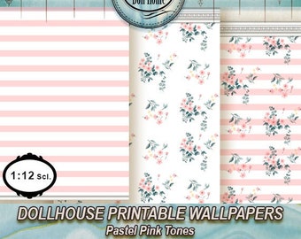 1:12 scale, 3  dollhouse wallpaper, Pastel  tones, modern dollhouse. Repeating  patterns, Printable digital download, Diy miniatures, easy.