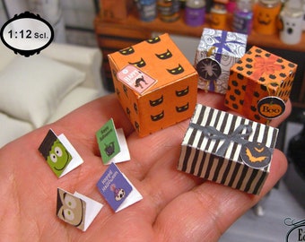 1:12 Miniature Halloween Gift Boxes & Cards, DIY Papercraft (Digital Download)