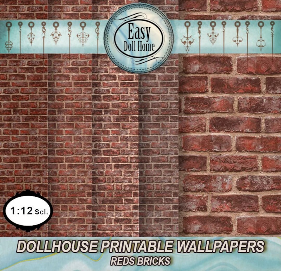 1:12 Scale, 2 Dollhouse Wallpaper, Red Tones Bricks, Modern Dollhouse ...
