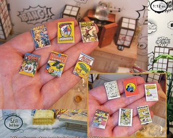 1:12 scale vintage comics, Authentic reproductions, free easy tutorial, DIY  printable DIGITAL DOWNLOAD.