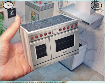 Cozinha em miniatura com forno e fogão modernos, representação exata de eletrodomésticos de alta qualidade, cozinha de luxo em escala 1:12, arquivo para impressão disponível para download, tutorial faça você mesmo.