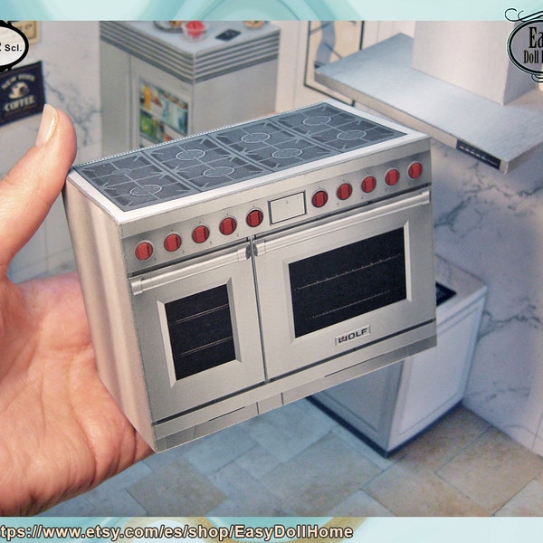 Estufa de horno moderna de cocina en miniatura, representación exacta de electrodomésticos de alta gama, cocina de lujo escala 1:12, DESCARGA imprimible, tutorial de bricolaje