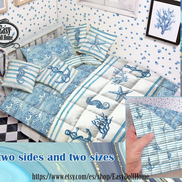 Miniature Dollhouse Quilt: Marine Theme, Two-Sided (Digital Download)