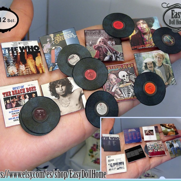 Miniatur Schallplatten 1:12 Maßstab | 60er Jahre Kollektion The Doors The Who Beach Boys..| Puppenhaus druckbare digitale Datei, einfache Anleitung, DIY