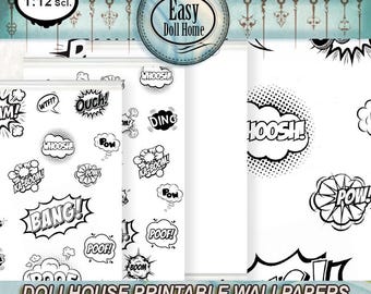 1:12 Scale Dollhouse Comic Wallpaper, DIY Printable (Digital Download)