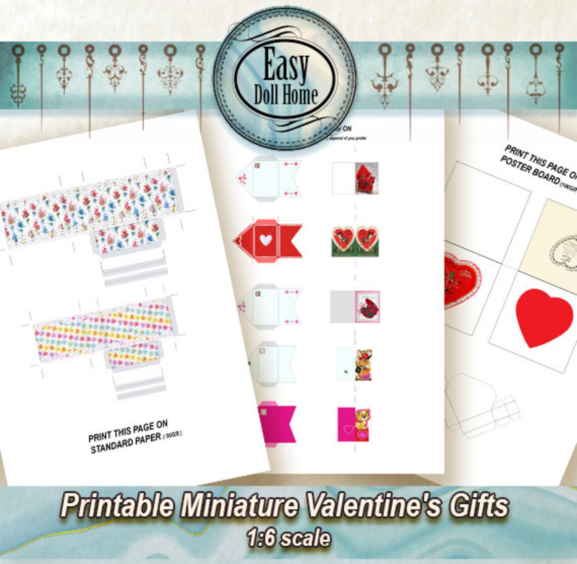 1:6 Printable Miniature Vintage Valentine's Gifts Set. | Etsy