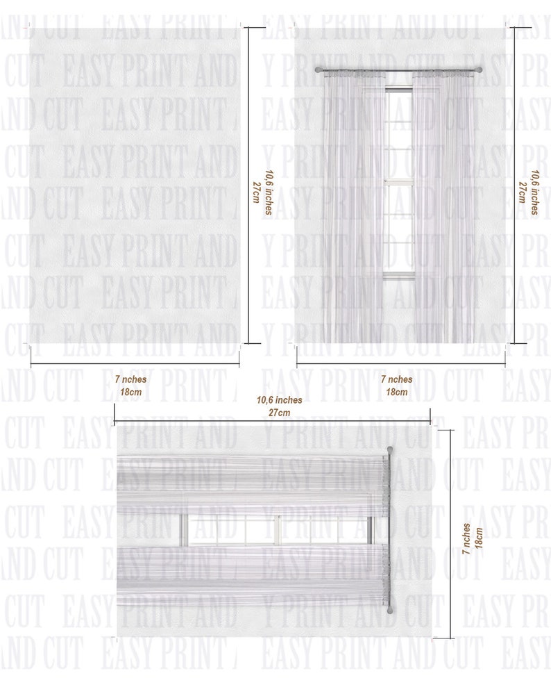 May include: Sheer white window curtains and blinds. The curtains are 10.6 inches (27cm) wide and 27cm long. The blinds are 7 inches (18cm) wide and 7 inches (18cm) long. The image shows the curtains and blinds in front of a window.