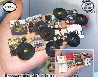 Collection The Beatles à l'échelle 1:12, reproductions, pochettes et disques authentiques, tutoriel facile gratuit, tutoriel imprimable DIY en téléchargement