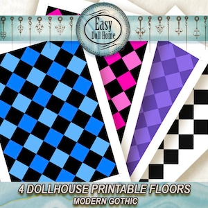Dollhouse Floors: Checkerboard Pattern Prints, 1/6 Scale (Digital Download)