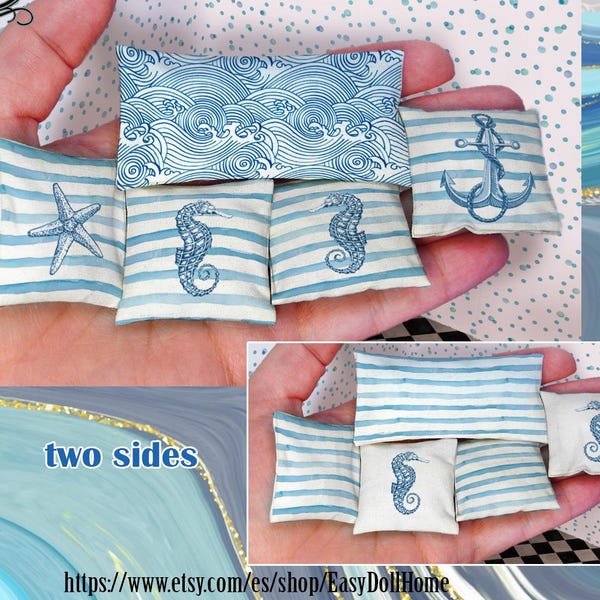 1:12 Scale Dollhouse Pillows, Marine Sea Life (Digital Download)