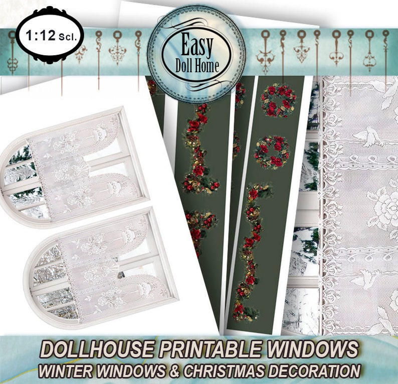 1:12 Scale Dollhouse Winter Windows, Christmas Decoration (printable ...