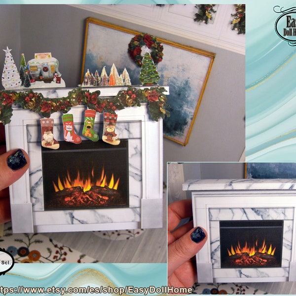 Miniature fireplace, with christmas and winter decoration, for dollhouse, dioramas ... in 1:12 scale, DIGITAL DOWNLOAD, DIY video tutorial