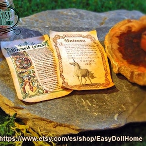 1:6 Printable two miniatures Magic Scrolls, SIREN & UNICORN , for dollhouses, DIY, free easy tutorial, Gifs for Blythe, Barbie..