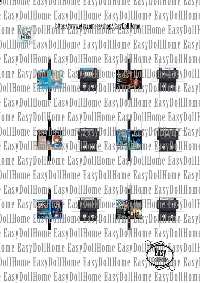 May include: A grid of video game cartridges and game cases, with the text "Easy Doll Home" repeated in the background. The Etsy shop URL is also visible. The image showcases various game titles.