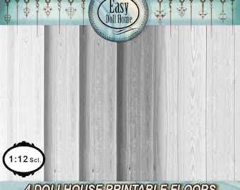 1:12 scale, 4  dollhouse Floors, White and Grey Tones, modern dollhouse . Repeating  patterns, Printable digital download, Diy miniatures.
