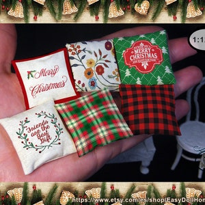 1:12 scale dollhouse pillows, cushions , Christmas style, modern dollhouses, digital download, tutorial DIY in printable fabric or paper.