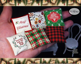 1:12 Scale Dollhouse Christmas Pillows, Modern Miniature Cushions (Digital Download)