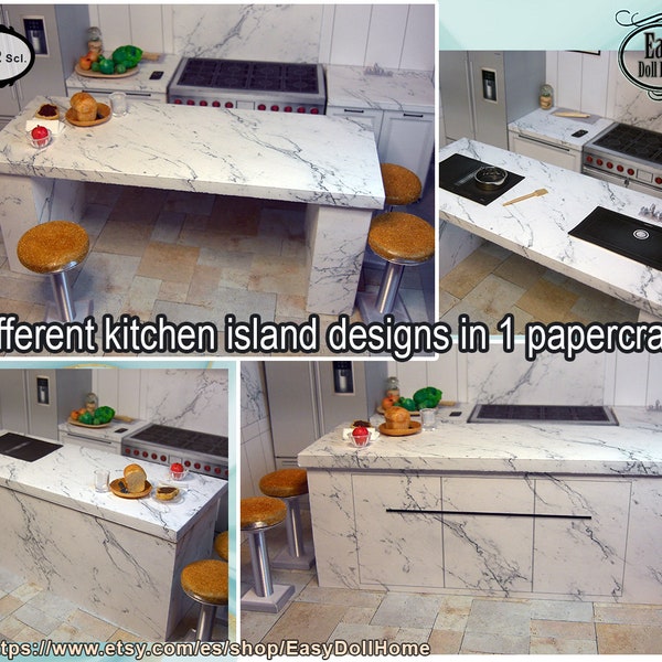 Miniature Marble kitchen island, Many possibilities, sink, cooktop with extractor, drawers or flat front , 1:12 scale, DIGITAL DOWNLOAD, DIY