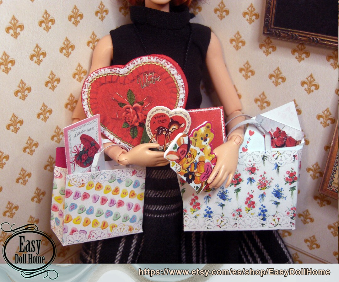 1:6 Printable Miniature Vintage Valentine's Gifts Set. Chocolate Heart ...