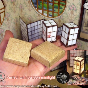 1:12 Miniatur Japan Set, mit zwei Shoji Lämpchen, zwei Meditationskissen, für Puppenhäuser, Dioramen.. zum ausdrucken und herunterladen, DIY Bastelbogen