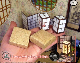 1:12 miniature Japan Set, with two shoji small lamps, two meditation cushions, for dollhouses, dioramas.. printable download, DIY papercraft