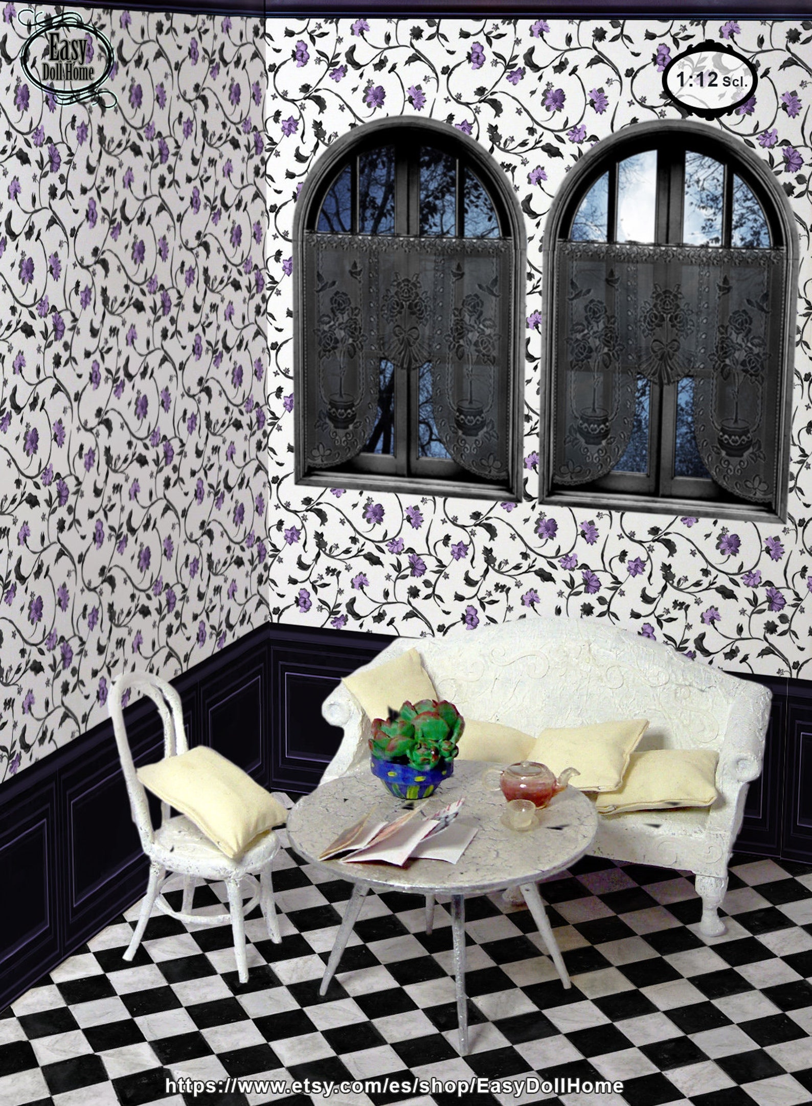 1:12 Scale, Dollhouse Black Windows, Wednesday Addams Inspired, Gothic ...