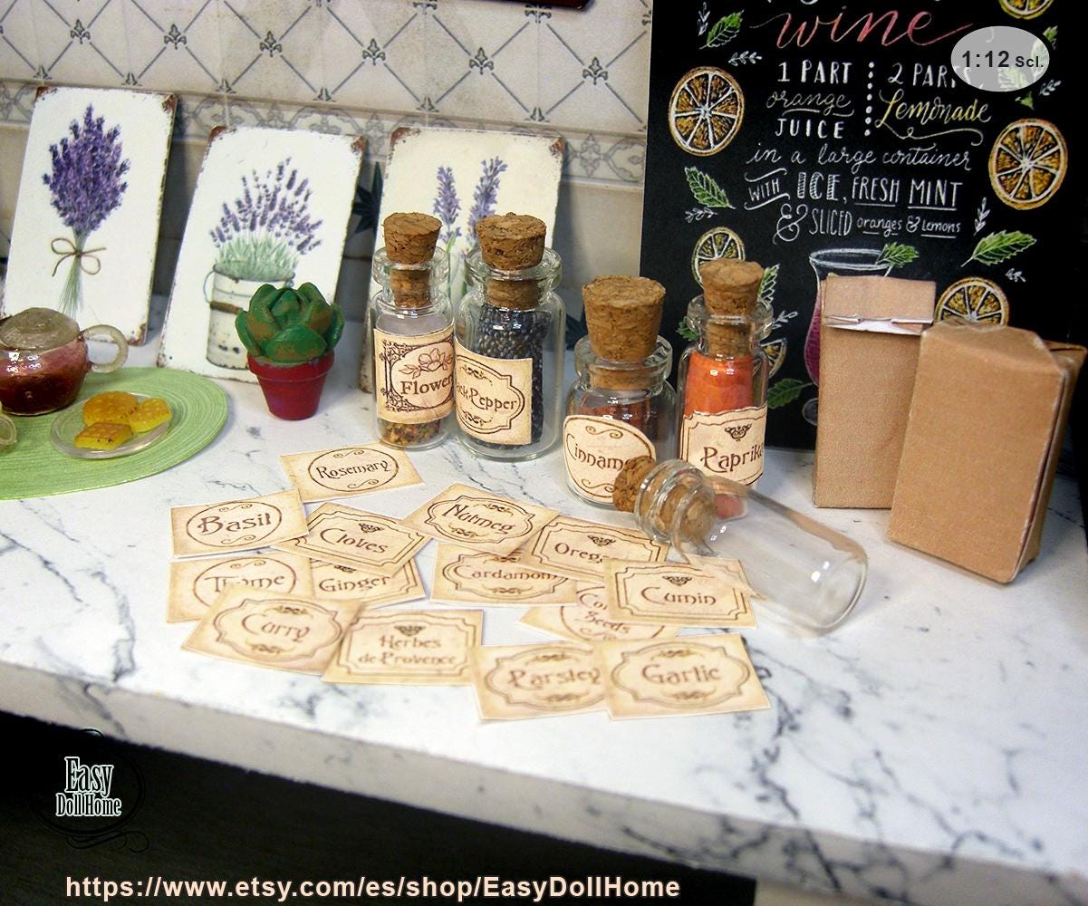 1:12 Miniature Labels, Spices, Sealing Was and Images for the Fillings
