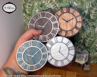 1:12 scale, 4 clocks miniature paints, for modern dollhouses, dioramas, roombox ..., printable digital download, easy tutorial, DIY minis.