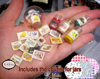 1:12 candles labels, miniature dollhouse decoration, for aromatic candles, essences, perfumes ... DIY with easy tutorial. PRINTABLE DOWNLOAD