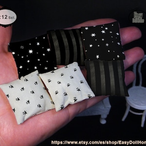 1:12 scale dollhouse pillows, cushions , Dark gothic style, modern miniature houses, digital download, tutorial DIY, printable miniature