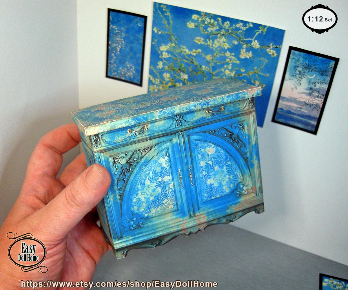 Miniature sideboard, for dollhouse, dioramas ... in 1:12 scale, DIGITAL DOWNLOAD, DIY  with video tutorial