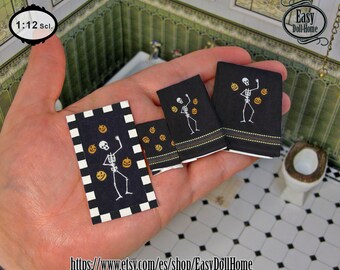 1:12 Miniature Halloween 01 Towels Set, 3 towels and bath mat, Printable Digital download, DIY papercraft or printable fabric with tutorial.