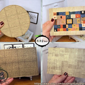 1:12 scale dollhouse carpets, cream tones, perfect for modern dollhouses, digital download, its a easy DIY miniature, just print and cut.