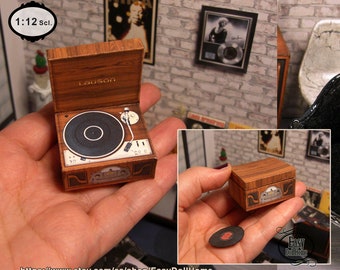 1:12 miniature Turntable, record player, Authentic reproduction, with a record, easy tutorial, DIY printable DIGITAL DOWNLOAD, dollhouse.