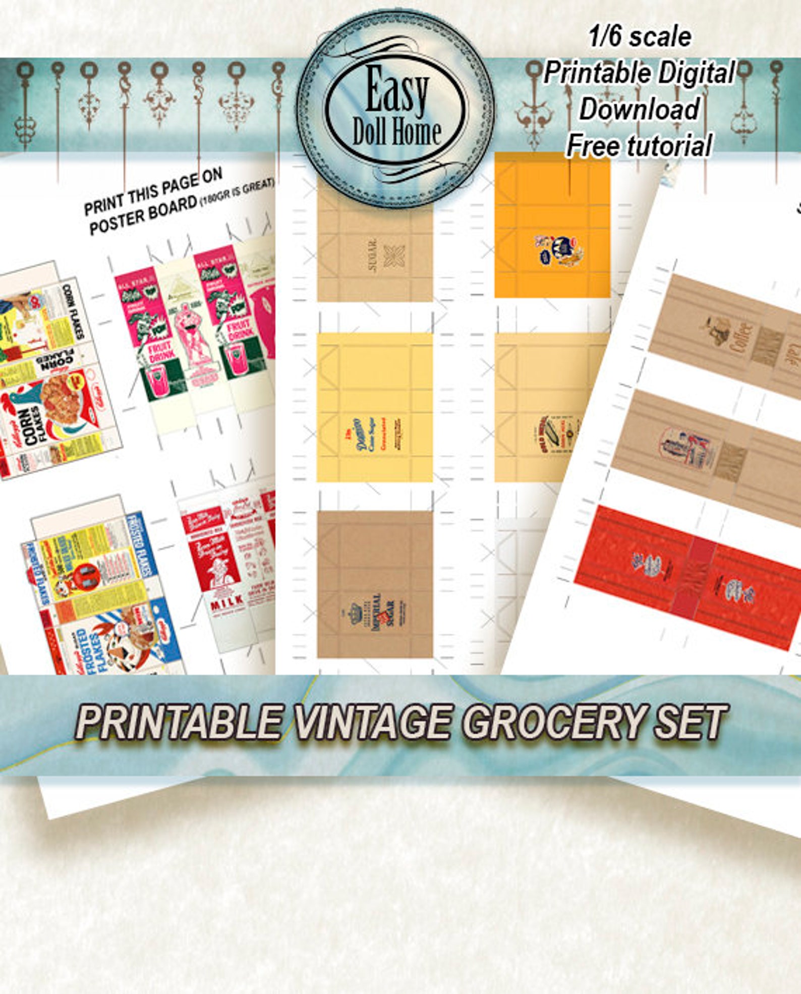 1:6 Printable Miniature Vintage Grocery Set With Cereals - Etsy