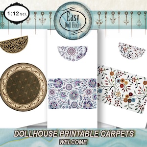1:12 scale dollhouse carpets, welcome and fireplaces rugs, perfect for modern dollhouses, digital download, its a easy DIY miniature.