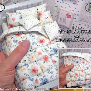 1:12 skalare Miniaturdecke, 2 Seiten und zwei Größen, Pastellrosen und grüne Sterne, modernes Puppenhaus, digitaler Download, einfache DIY-Anleitung.