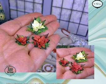 10 Piante Di Poinsettia In Miniatura Per Casa Delle Bambole - Fiori Di Natale In Argilla Scala 1:12