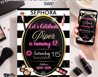 Sephora Invitacion Personalizada- Invitacion Maquillaje Spa Glam Party