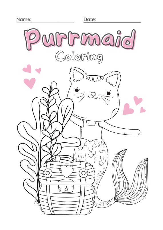kids purrmaid coloring pages kids responsibility coloring etsy