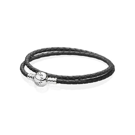 Pandora Black Double Leather Bracelet, Luxury, Accessories on Carousell