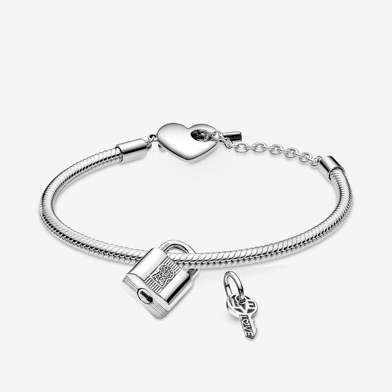 Pandora S925 Ale Moments Engravable Heart and Padlock Bracelet