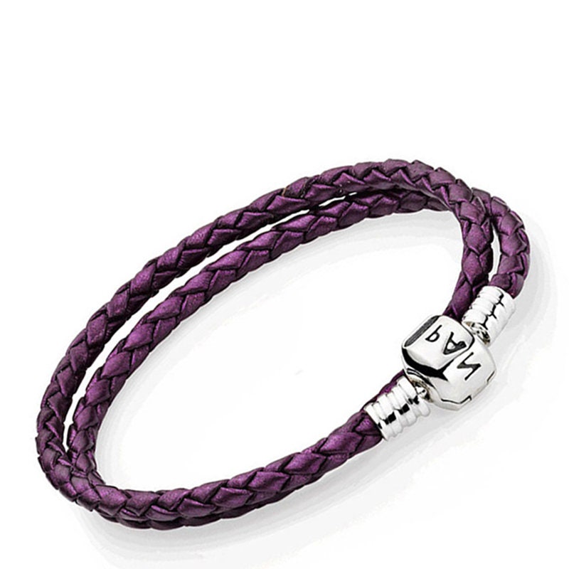 Pandora | Jewelry | Authentic Pandora Purple Leather Bracelet With Sterling  Silver Charms | Poshmark
