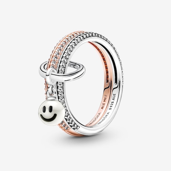 Pandora s925 ale silver me set di anelli con faccina sorridente